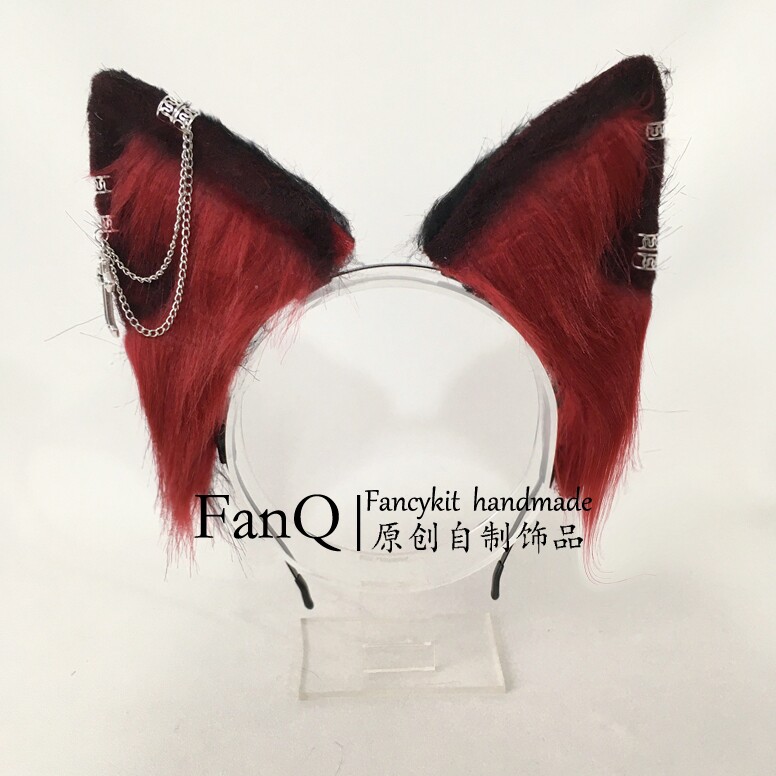 fanq自制甜酷lolita仿真兽耳发箍小恶魔流苏狼耳头饰发饰cos道具