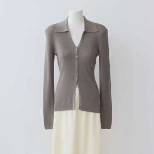 早秋新款 开衫 高腰高级感天丝上衣女时髦 针织衫 莱赛尔天丝翻领长袖