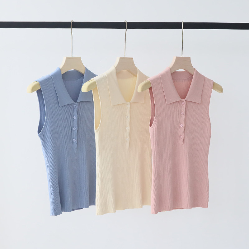 纯色背心简约曲珠针织衫女无袖