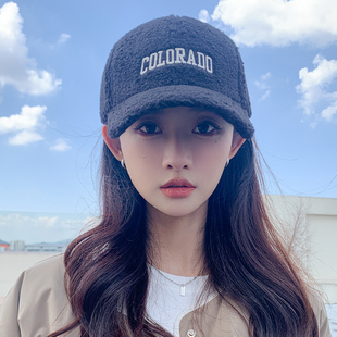 帽子女款2024新款秋冬季棒球帽高品质羊羔毛毛绒黑色显脸小鸭舌帽
