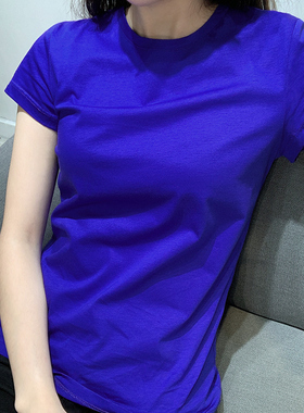 欧洲站短袖t恤女2020新款蓝色潮欧货打底修身短款韩版港味风半袖