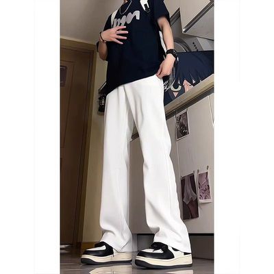 高个子速干白色柳叶弯刀冰丝西裤男夏季窄版显瘦直筒垂感微喇裤子