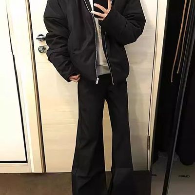 美式高街黑色微喇西裤男款春季垂感高级cleanfit弯刀裤百搭直筒裤