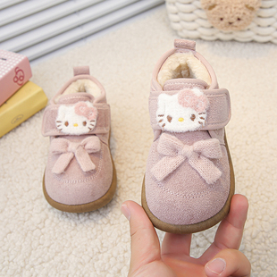 女宝宝加绒棉鞋冬季新KT猫女童运动鞋小女孩公主鞋儿童豆豆勃肯鞋