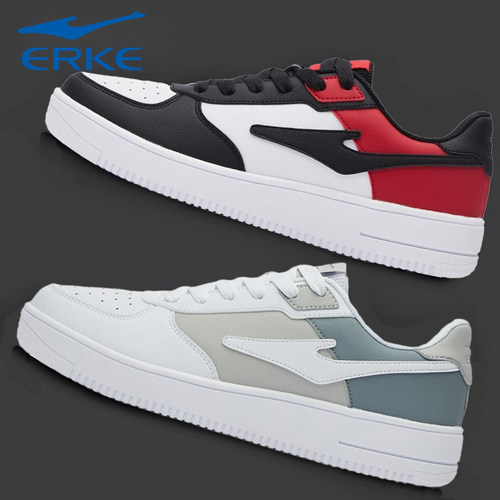 鸿星尔克男士低帮舒适皮面板鞋