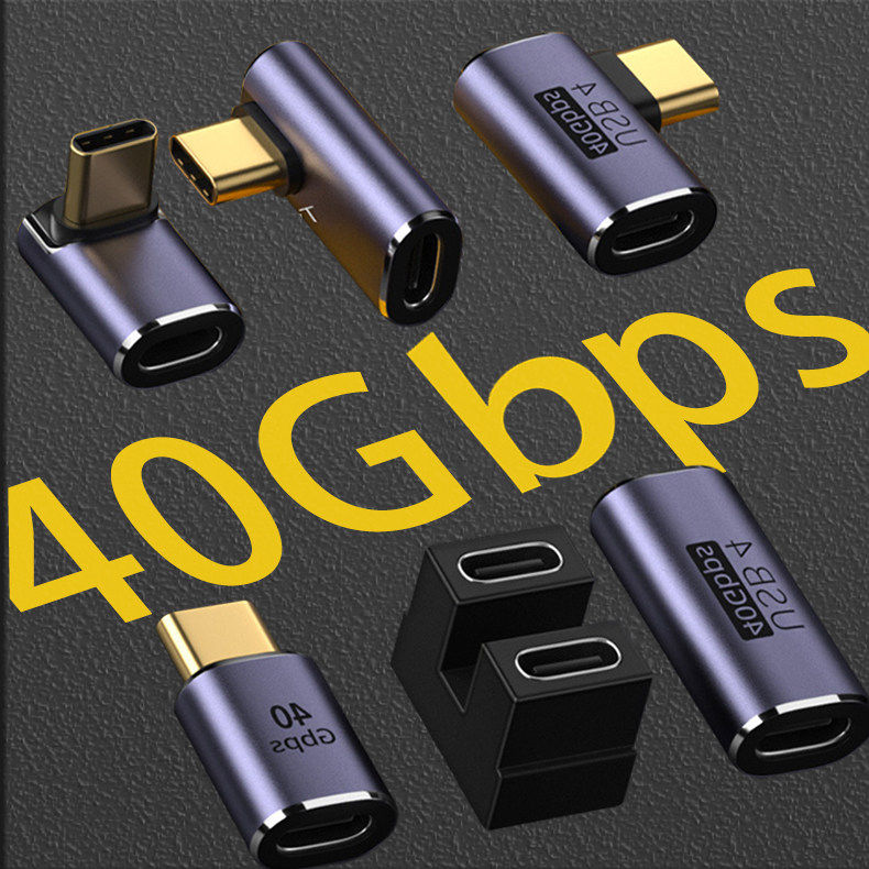 USB转接头Typec公对母手机平板电脑40G雷电34数据线延长90度L形U型直角弯头Typec转换器PD100W快充车载全功能