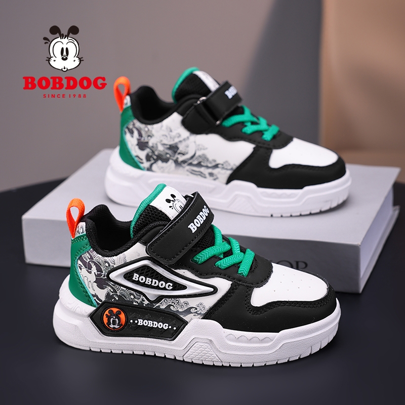 巴布豆童鞋男童运动鞋2025春秋新款皮面防水儿童休闲鞋子潮牌板鞋