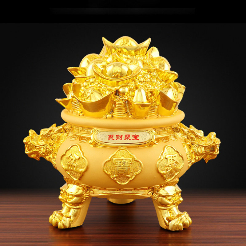 金色聚宝盆沙金聚财聚宝摆件开业