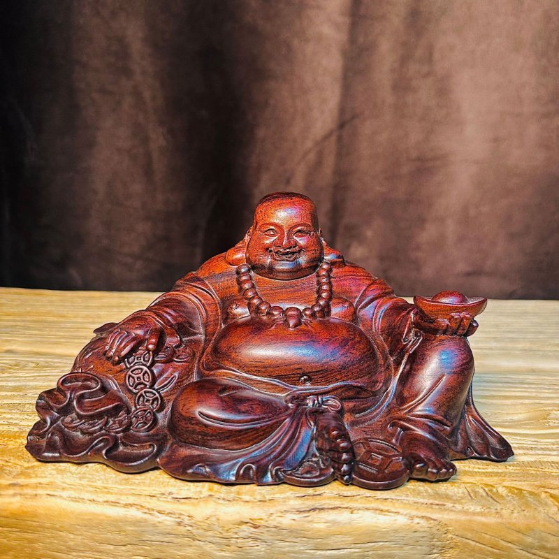 黑檀木雕弥勒佛摆件实木质车载装