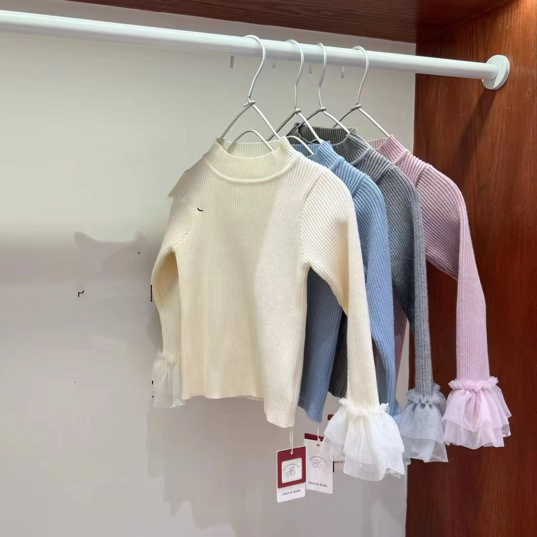 樱桃女童毛衣打底衫2025秋冬儿童洋气时髦喇叭袖针织衫百搭上衣