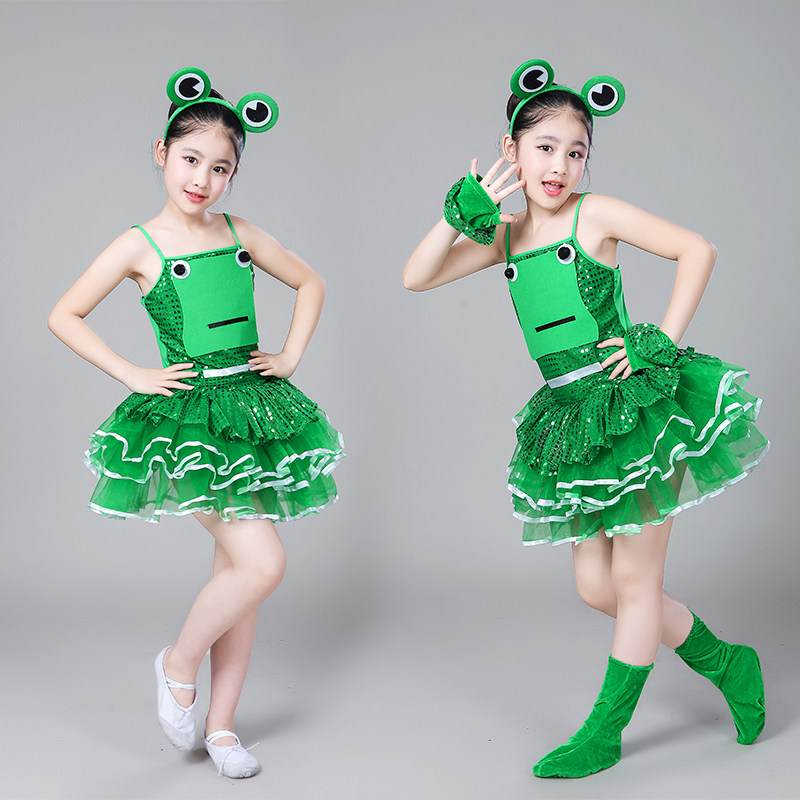 六一新款青蛙服女儿童小跳蛙表演服动物演出服小蝌蚪找妈妈舞蹈服