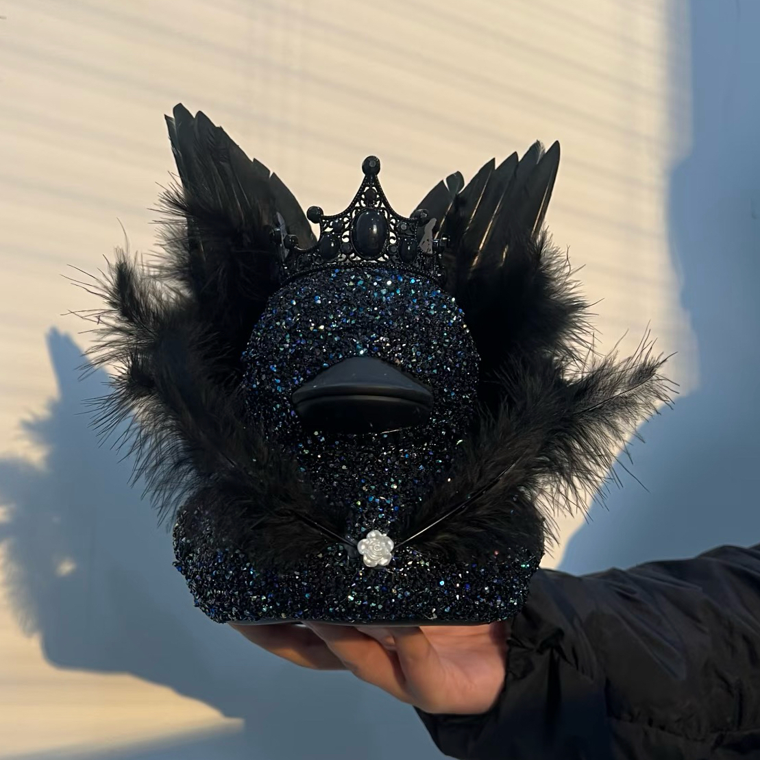 柠檬茶大号鸭子黑天鹅羽毛翅膀鸭diy布灵闪闪鸭周边摆件