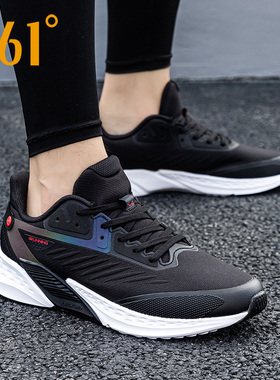361男鞋运动鞋男火山雨屏皮面防泼水2025黑色新款361度跑步鞋子男