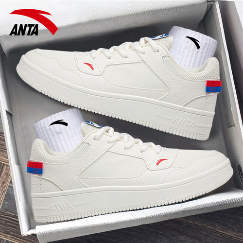 安踏白色系带男板鞋低帮夏季休闲