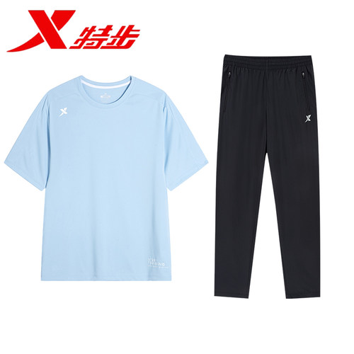 特步短袖男T恤夏季运动服套装