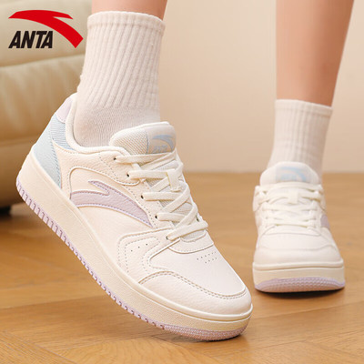 安踏板鞋女系带女小白鞋低帮