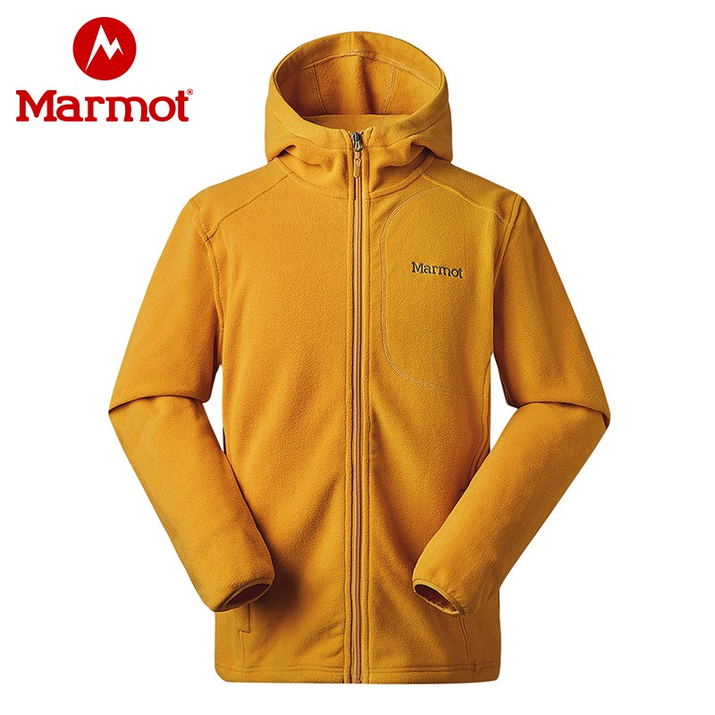 Marmot/土拨鼠运动户外男保暖透气长袖开衫抓绒衣连帽卫衣83847