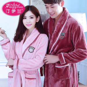 纯色冬季加厚法兰绒情侣睡袍浴袍男女秋冬季珊瑚绒家居服睡衣长袖