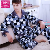 Bộ đồ ngủ nam dày flannel dài tay phù hợp với dịch vụ gia đình nhung san hô mùa thu đông cộng với size áo len mùa đông mới - Bộ Pajama pijama nam