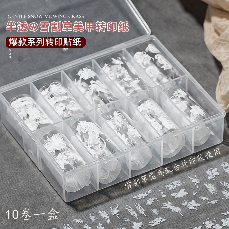 ins新款美甲半透色雪割草转印贴纸套装国风新中式蝴蝶指甲装饰品