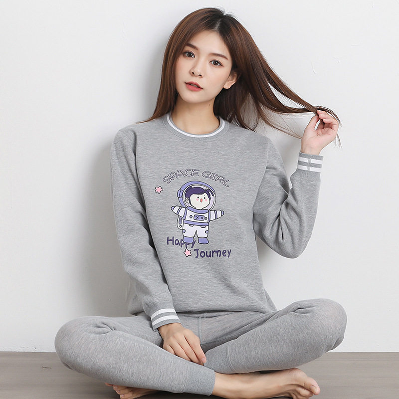 加绒加厚保暖内衣套装少女学生大童卡通印花棉质秋衣秋裤厂家销售