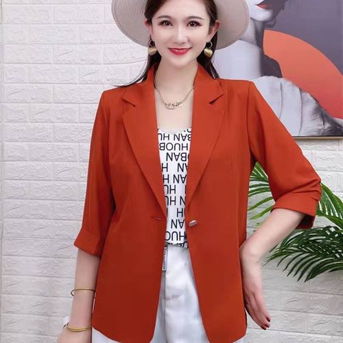 百搭七分袖纯色大码薄款小西服