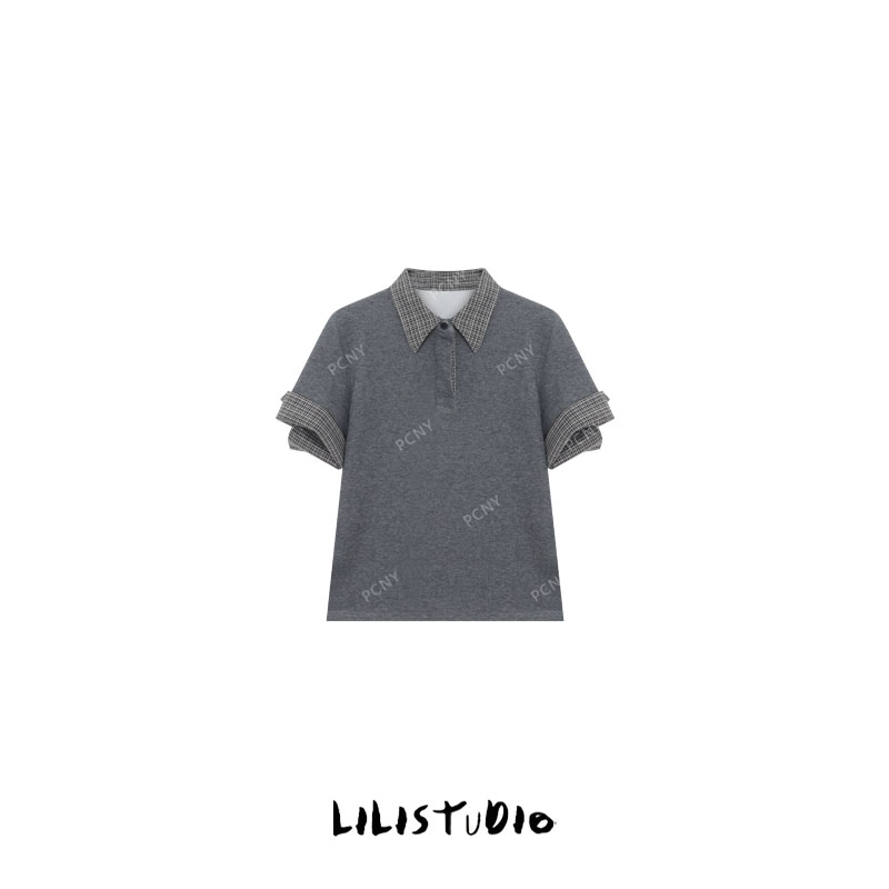 2025夏季新款T恤上衣拼接格子袖