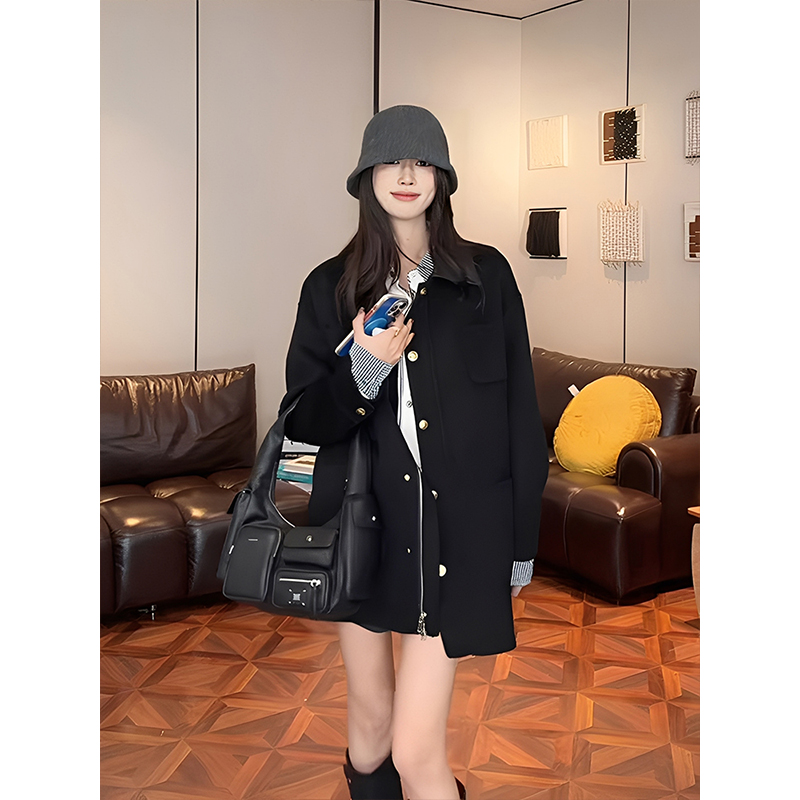 绵羊毛毛呢宽松外套女士2025新款