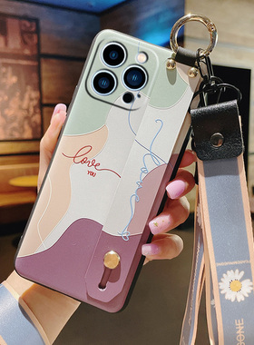适用于苹果15PROMAX手机壳iPhone14PLUS腕带挂绳SE2情侣16磨砂13全包边卡通硅胶12浮雕保护套11小清新软壳