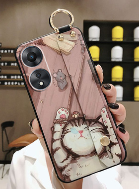 适用OPPOA78 5G手机壳A58卡通腕带RENO13F保护套RENO11F硅胶磨砂A1X浮雕A17全包边A98情侣女款RNEO14F防摔A77