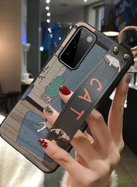 适用三星S20 FE手机壳A71 4G腕带S25 Edge保护套A51全包女款A31情侣A53 5G卡通S25 ULTRA男A56创意A54防摔A35