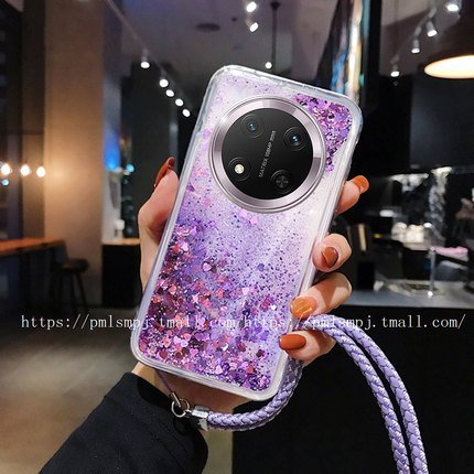 简晴适用于华为荣耀X9D手机壳honor X9C SMART液体流沙X60PRO挂绳手绳X50I卡通硅胶X40网红X30I防摔X70保护套