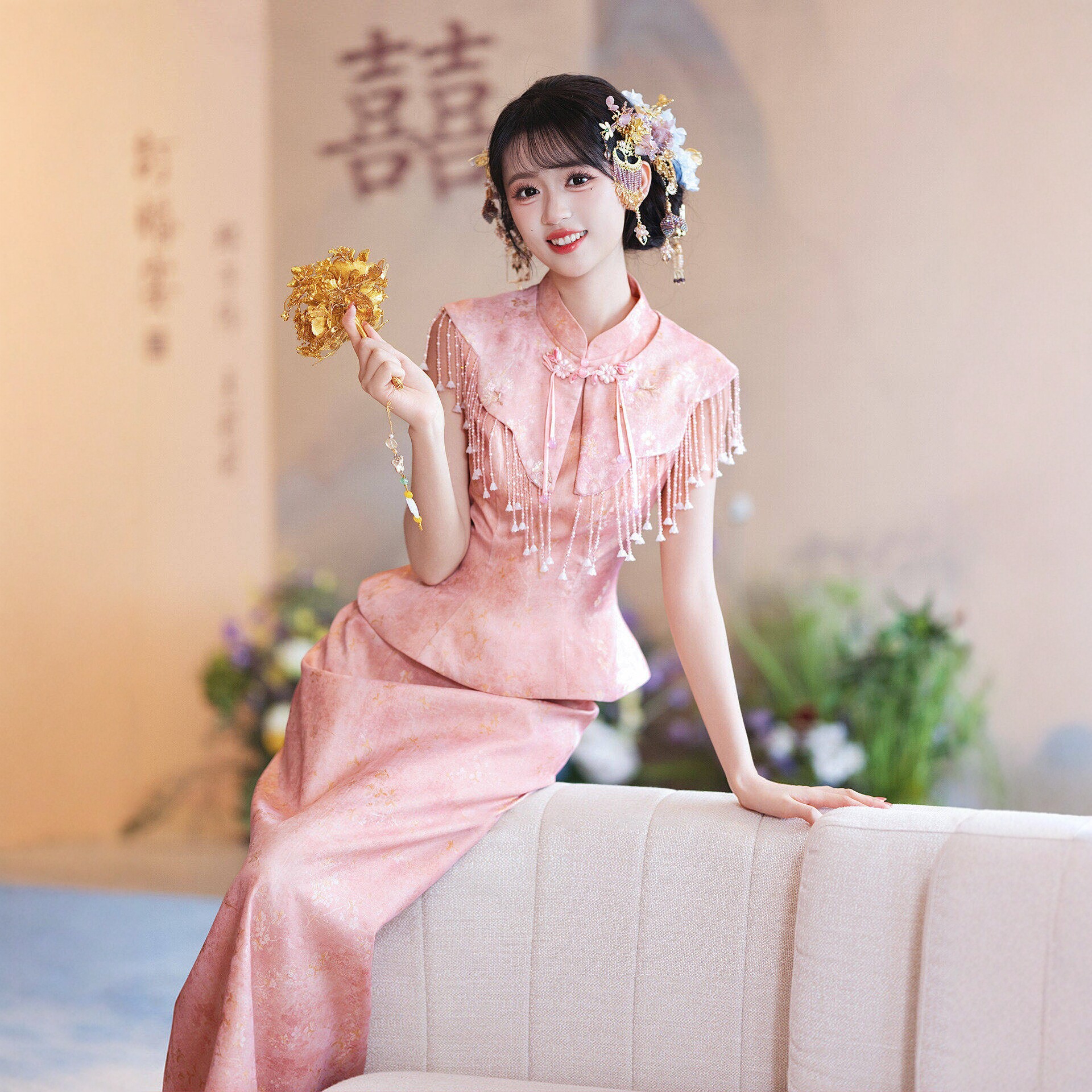 粉色新中式婚服订婚礼服裙套装2026新款新娘结婚敬酒服旗袍回门服