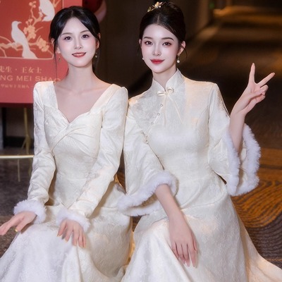 香槟色伴娘服礼服新中式冬季长袖