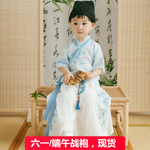 春夏汉服男童改良古风唐装两件套