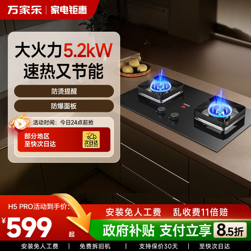 万家乐H5 PRO燃气灶双灶家用厨房天然气液化气煤气大火力双灶L
