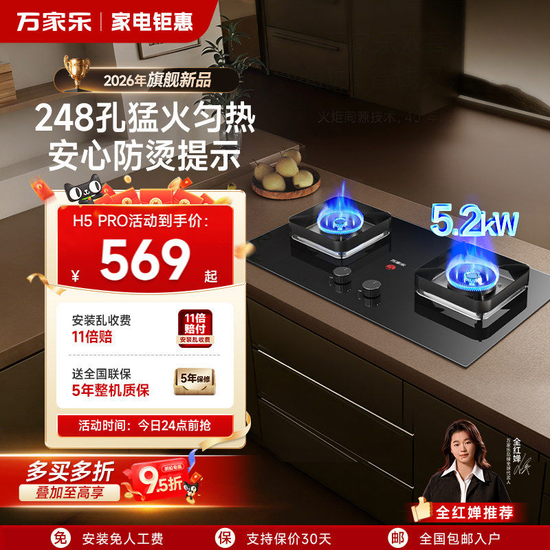 万家乐H5 PRO燃气灶双灶家用厨房天然气液化气煤气大火力双灶L