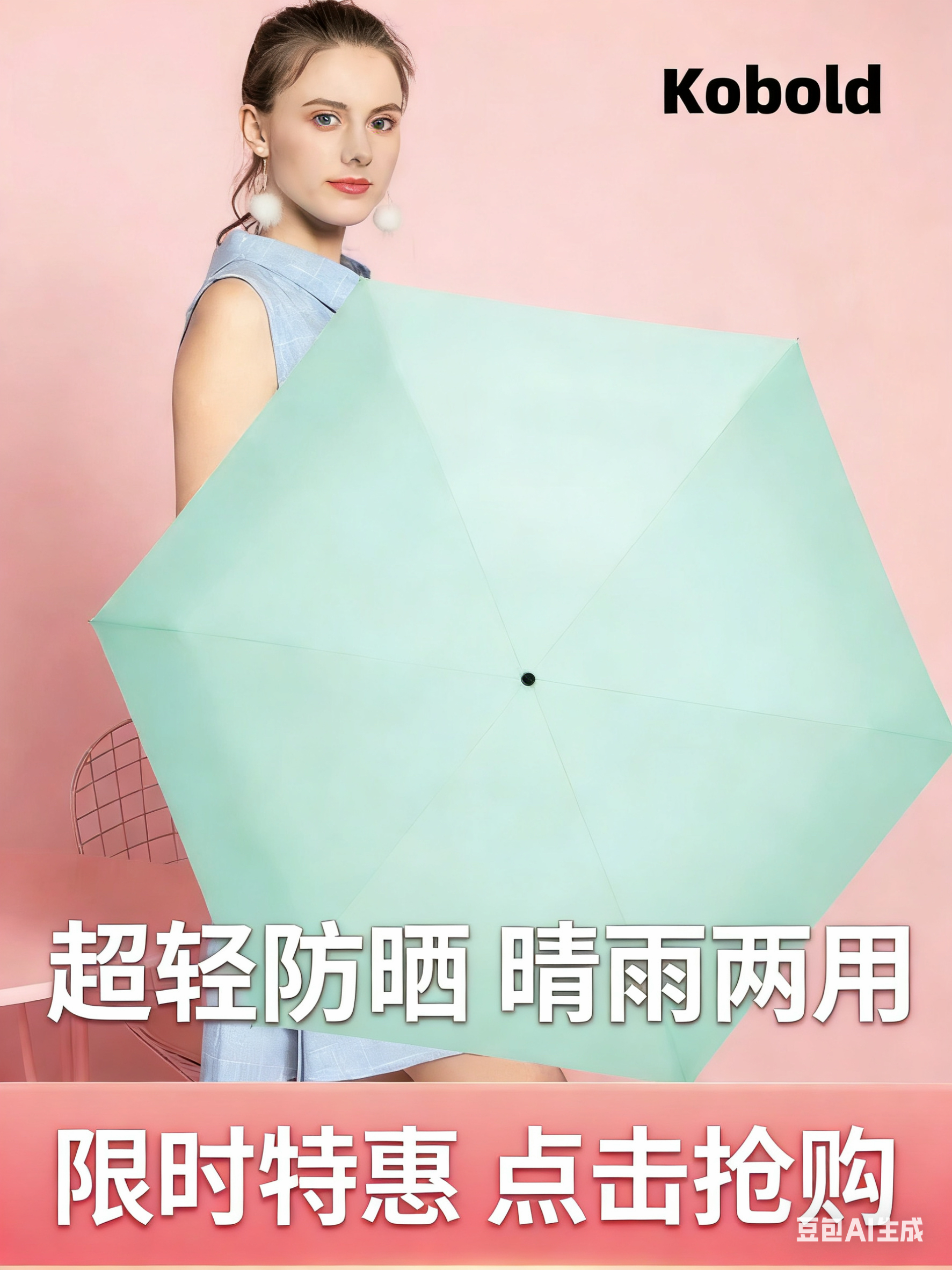 德国kobold五折轻巧遮阳伞5折叠防晒伞晴雨两用女生口袋mini雨伞,居家日用,伞,淘宝优惠券,粉丝福利购,淘宝优惠卷