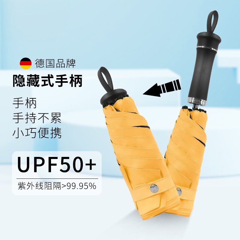 德国防晒伞女士复古黑胶加厚太阳伞晴雨伞遮阳小巧便携防紫外线