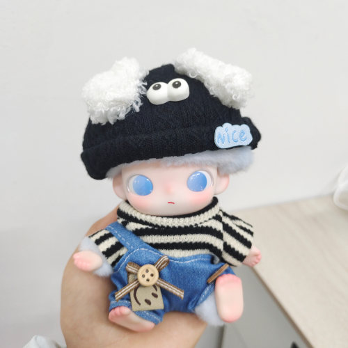 Dimoo 新生日记娃衣 搪胶毛绒盲盒挂件着替条纹T恤牛仔背带裤套装