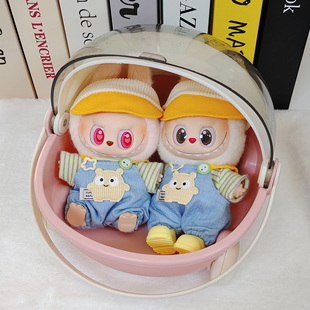 拉布布Labubu娃衣17cm一二三代搪胶衣服奶黄帽搞怪表情背带裤套装