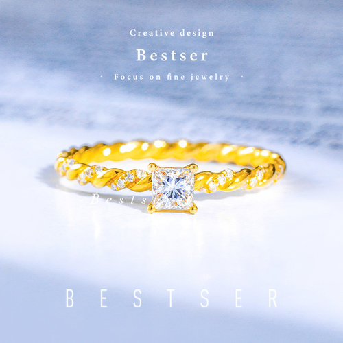 钻戒20分公主方结婚女款白金