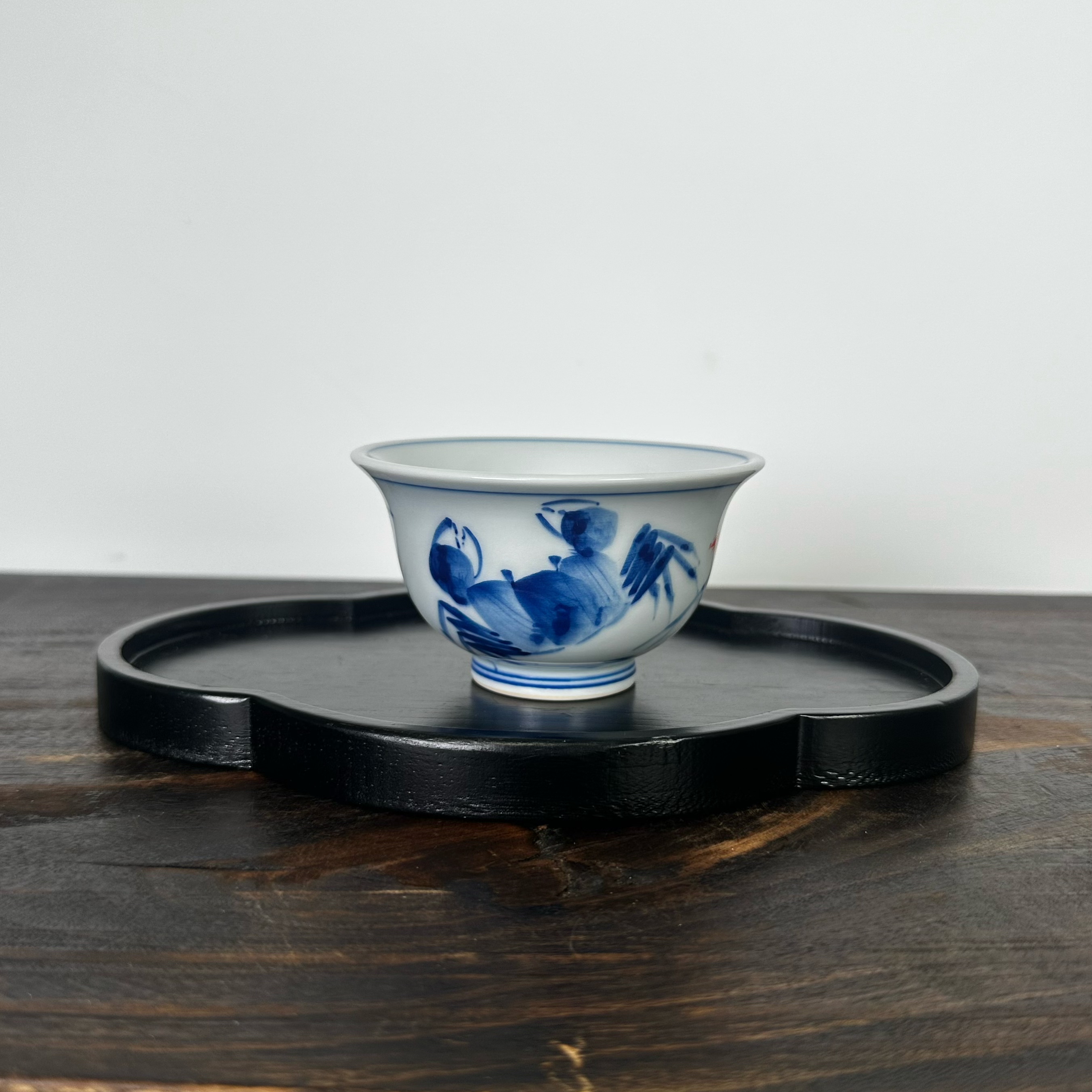 景德镇青花手绘主人杯虾趣寿桃螃蟹品茗杯仿古釉下彩功夫茶杯单杯