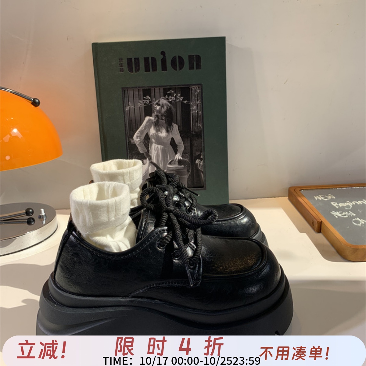 英伦风厚底小皮鞋女冬季加绒单鞋