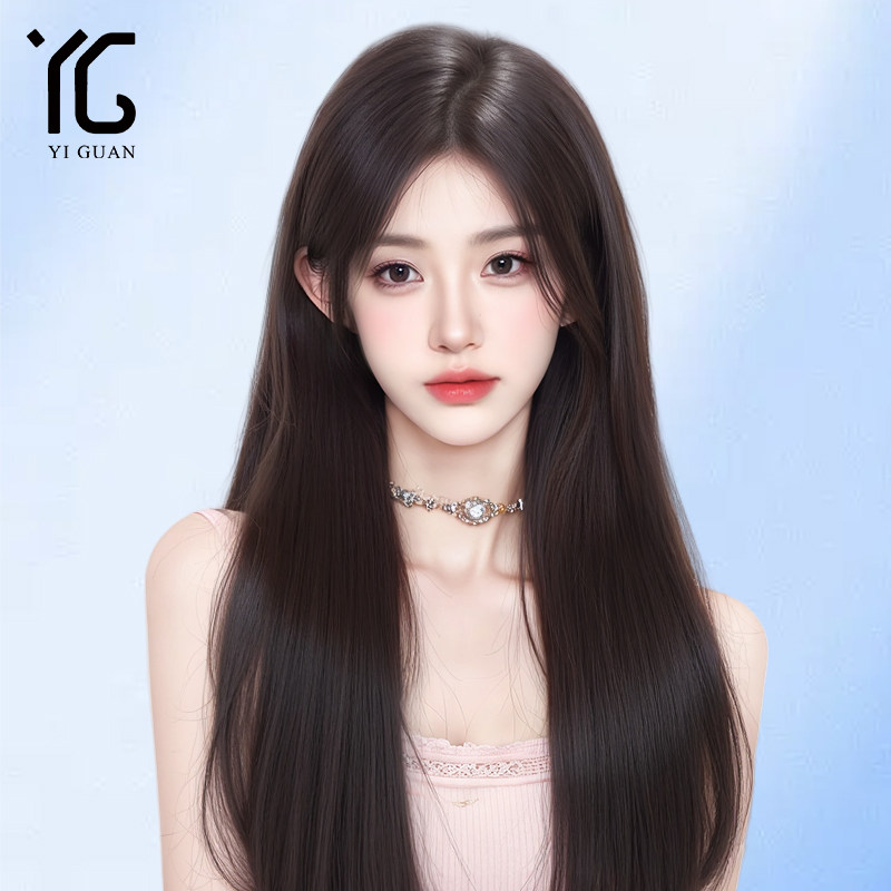 假发全头套女全真发日常黑长直长发无痕隐形前额蕾丝自然假发套