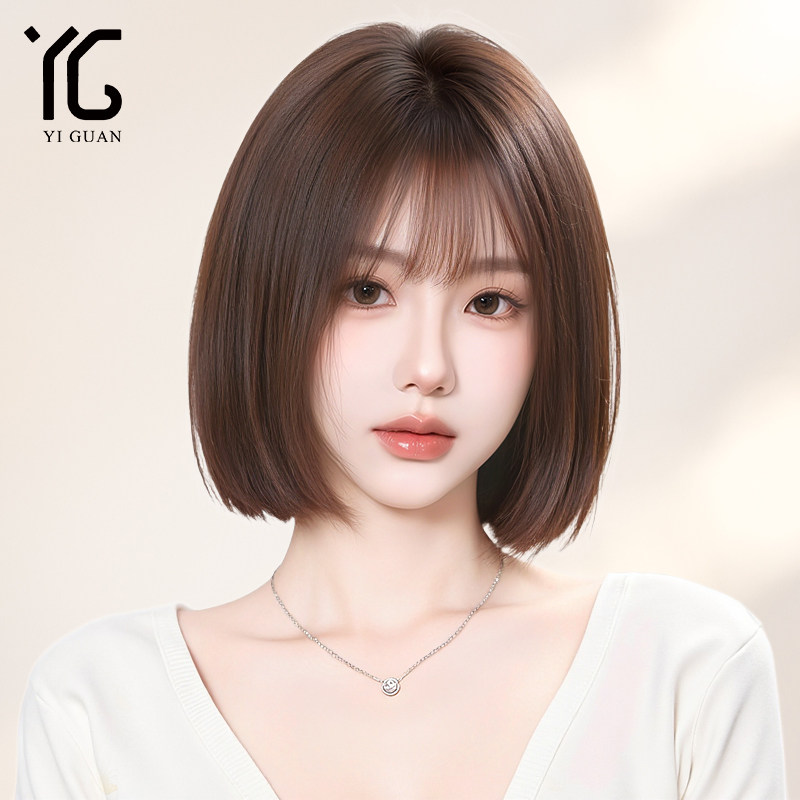 假发女短发全头套真发自然减龄蕾丝短发夏天透气波波发整顶假发套
