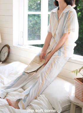 The soft come 轻松一夏 汉麻棉条纹度假感家居服睡衣 舒适至上