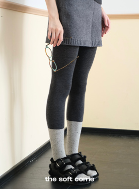 The soft come 拼接撞色假两件羊毛连裤袜秋冬芝麻灰高弹亲肤舒适