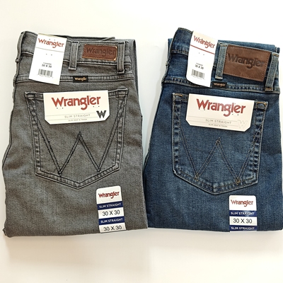 美代/国内现货/Wrangler威格男蓝色水洗常规修身小直筒牛仔裤四季