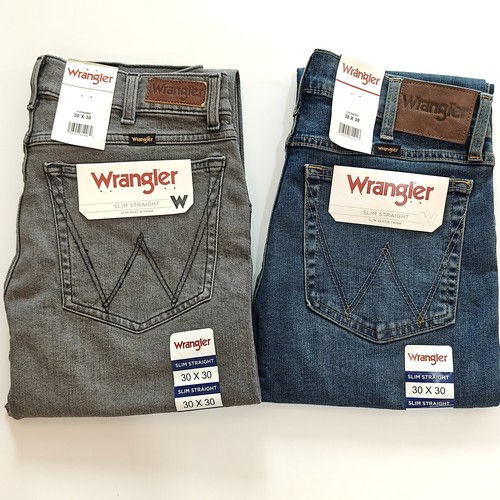 美代/国内现货/Wrangler威格男蓝色水洗常规修身小直筒牛仔裤四季